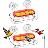 Redboat 2 Pack Window Hummingbird Feeder, Strong Suction Cup Hummingbird Feeder with 4 Feeding Ports, Easy to Clean and Refill Plastic Humming Bird Feeder,Gifts,10oz