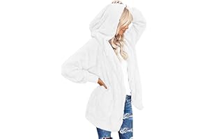 CHICGAL Womens Fuzzy Jacket Hooded Cardigan Open Front Sherpa Coat Outwear with Pockets