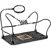 M-T Helping Hands Soldering Station, Magnetic Third Hand Tool PCB Holder with 5X Magnifying Glass 13x9 IN Non-Slip Steel Weighted Base 4 Arms for Electronic Repair Soldering Jewelry Crafts and Welding