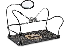 M-T Helping Hands Soldering Station, Magnetic Third Hand Tool PCB Holder with 5X Magnifying Glass 13x9 IN Non-Slip Steel Weighted Base 4 Arms for Electronic Repair Soldering Jewelry Crafts and Welding