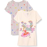 Amazon Essentials Disney | Marvel | Star Wars | Princess Women's Classic-Fit Short-Sleeve V-Neck T-Shirt, Multipacks