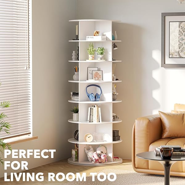 SPACEAID 7 TIER ROTATING SHOE RACK TOWER, SPINNING SHOE DISPLAY LAZY SUSAN, REVOLVING 360 SHOE RACK STORAGE ROUND CAROUSEL, VERTICAL HANDBAG ROTATE SHOES CLOSET ORGANIZATION (7-TIER WHITE)