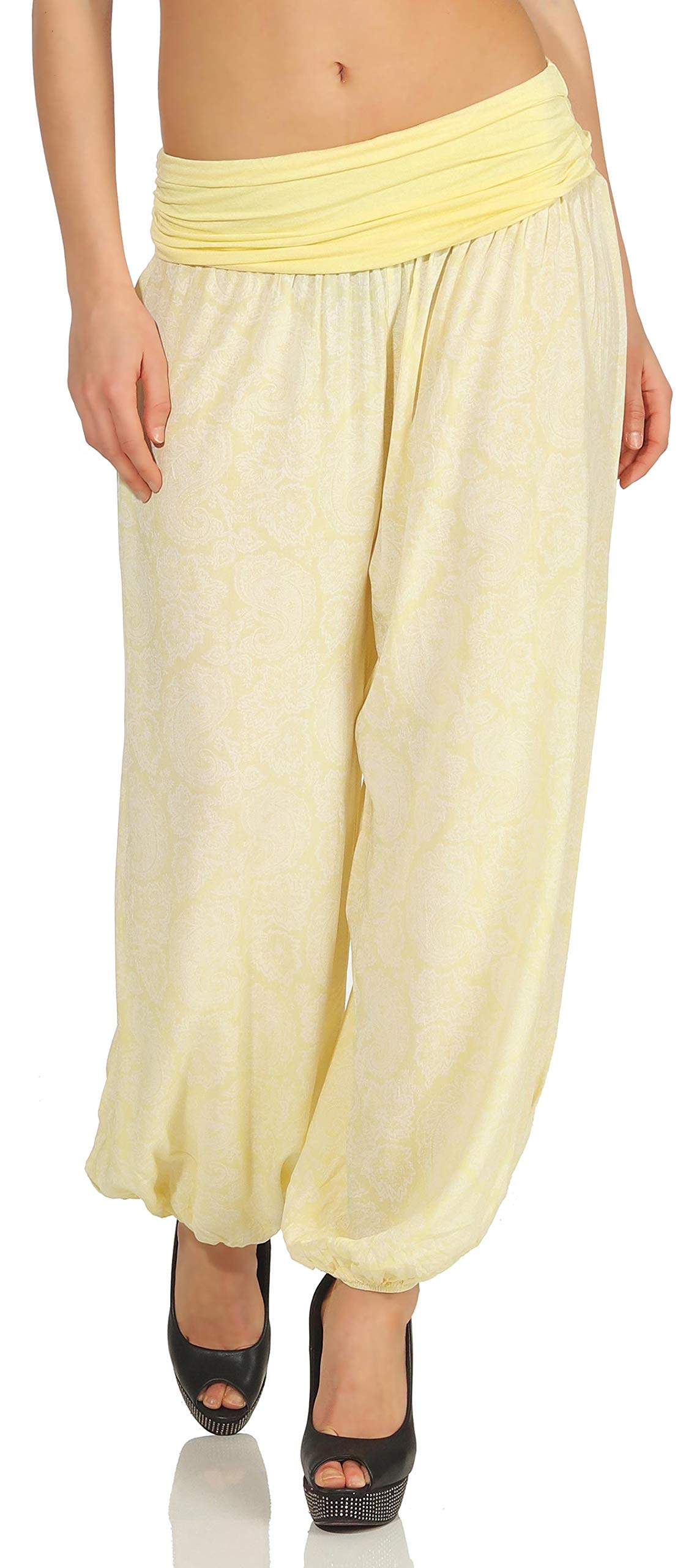 Malito Women Harem Pants with Orient Print Boyfriend Pants Aladdin Baggy Yoga 8580 (Yellow)