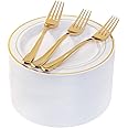 I00000 72-Piece Gold Disposable Dessert Plates & Forks Set - 7.5" Clear Plastic Plates, BPA Free