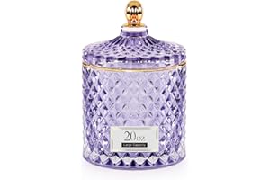 ALAMHI Candy Dish Glass Cookie Jar with Lid Candy Bowl for Office Desk Decor, Apothecary Jars Purple Bathroom Accessories Cute Room Decor Aesthetic, Q Tip Holder Decorative Glass Jewelry Box (20oz)