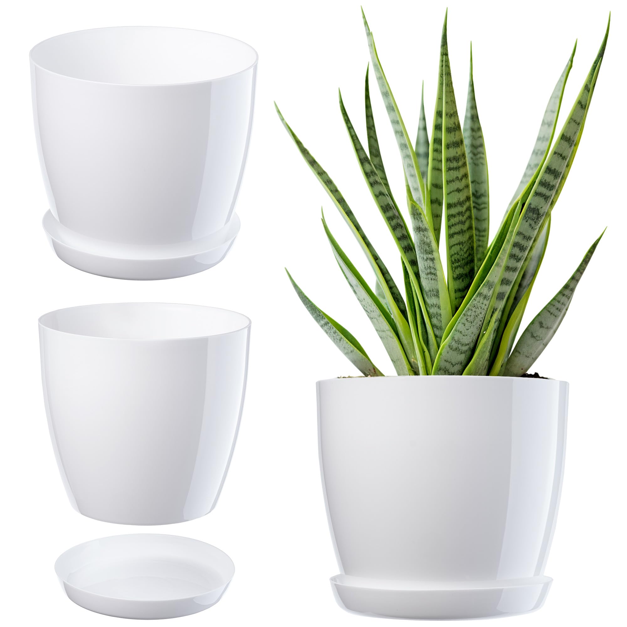KADAX Plant Pot, Plastic Flowerpot with matching Tray, Indoor Planter in several colours, Lightweight and Waterproof Pot for Office and Living Room (⌀14cm, White)