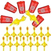 Chalyna 22 Pcs Flying Chicken Slingshot Rubber Finger Chicken Slingshot Include 16 Rubber Finger Toys 6 Dart Cups Funny Christmas Stuffers Novelty Gifts for Birthday Christmas Easter Party Favor