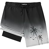 Yhjoxlp Men's Swim Trunks with Compresssion Liner 7" Swimwear Board Shorts 2-in-1 Bathing Suits with Zipper Pockets