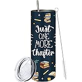MoYueno Book Lover Gifts for Women, 20 Oz Just One More Chapter Tumbler, Gifts for Readers Bookworm Librarian Nerd, Bookish Gift for Thanksgiving Christmas, Chapter Skinny Tumbler with Straw, 1 PCS