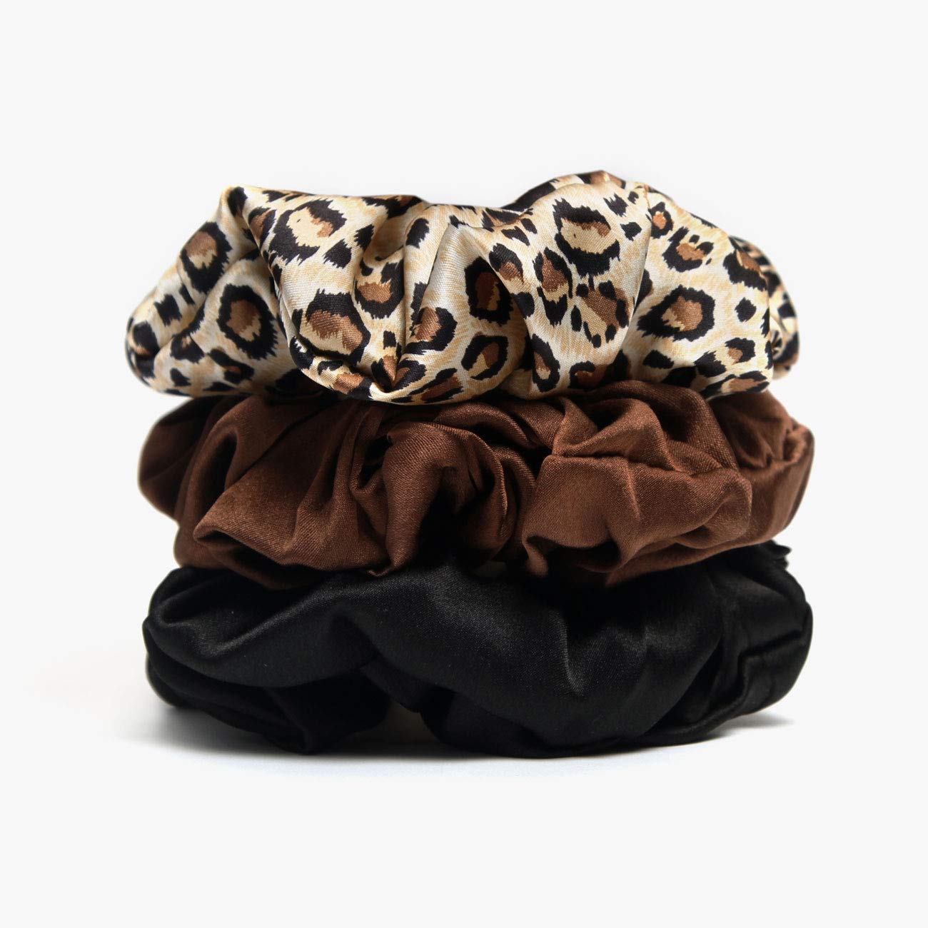 3Pack Silk Scrunchies For Hair 100% Pure Mulberry Silk Hair Ties, Elastic Ponytail Holders, Hair Ties No Damage, Satin Scrunchies, Velvet Scrunchy for Hair Accessories Sleep Tie (Brown) — image 1