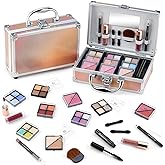 Color Nymph Beginner Makeup Kits For Teens With Train Case Included Full Makeup Kit Eyeshadow Palette Blushes Bronzer Highlighter Lipstick Brushes Mirror（Gold）