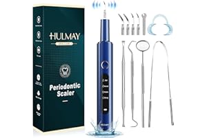 HULMAY Plaque and Tartar Remover for Teeth, Dental Calculus Remover, Teeth Cleaning Kit, LED Light, 4 Modes, 4 Replaceable Head, IPX7 Waterproof (Blue)