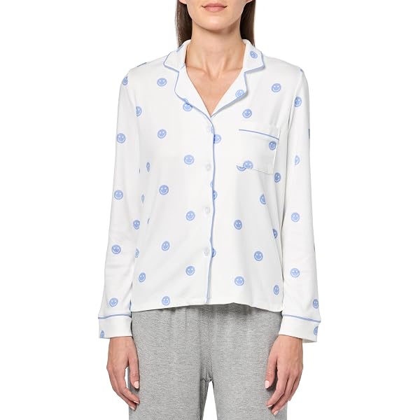 PJ Salvage Damen Lounge-Top Langarm – Himmelblau Mit Sternschnuppen-Print, Pfirsichiger Strick