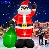 14 Ft by 8.5 Ft Giant Christmas Inflatable Black Santa Holding Gift Bag, African American Christmas Decorations, Blow up Xmas Decor Built in LED Lights for Yard Lawn Garden