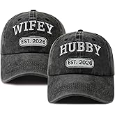 Dalqanth 2pcs Hubby and Wifey 2026 Hats for Men Women, Funny Adjustable Cotton Embroidered Husband Wife Gifts Baseball Cap