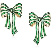 GUOXIAOMEI Christmas Bow Earrings for Women Xmas Red Bow Earrings Green Ribbon Stud Earring Christmas Festive Holiday Jewelry