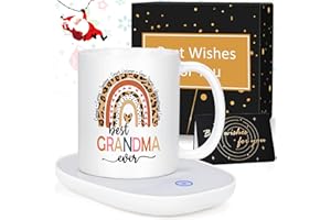 LiqCool Gifts for Grandma, Best Grandma Ever Coffee Mug Warmer & Heated Mug, Great MiMi Gifts from Grandkid on Christmas Birthday Mother's Day(11Oz, White)