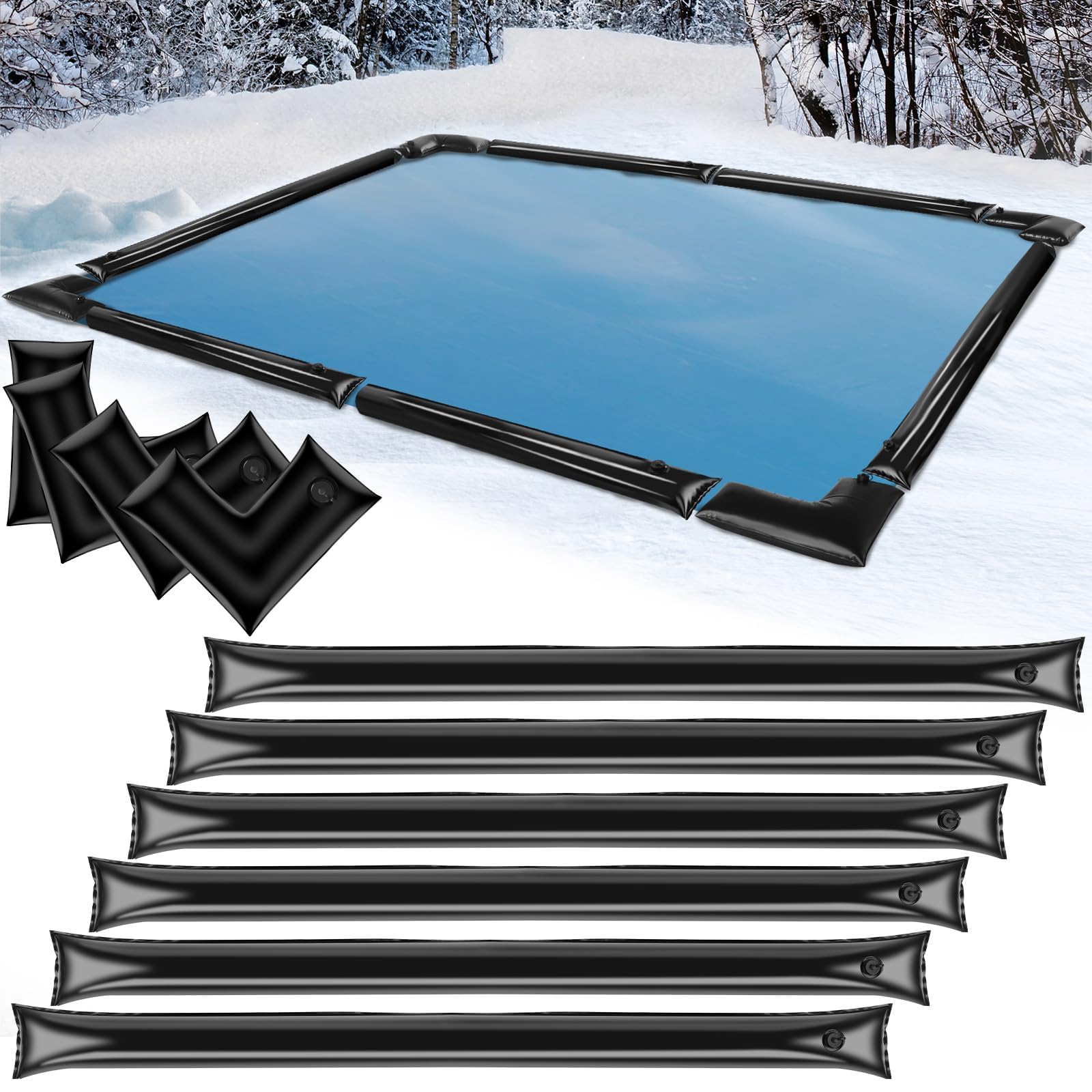 Photo 1 of 10 Pack 0.6mm Thicker Pool Cover Water Bags with Pool Cover Weights Corner, 8 Ft PVC Pool Water Tubes with Screw Caps for Winterizing for Inground Swimming Pool Winter Cover