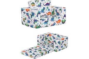 Givjoy Toddler Chair Kids Couch, 2-in-1 Toddler Soft Sherpa Couch Fold Out Armchair with Removable Cover, Convertible Reading Chair Toddler Sofa for Kids, White Dinosaur