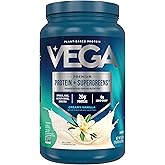 Vega Premium Protein + Supergreens - 20g Protein, Creamy Vanilla, 25 Servings, Spinach,Kale, Alfalfa Grass, Broccoli, 0g Added Sugar, Non-GMO, Gluten Free, Dairy Free, 1.68 lbs (Packaging May Vary)