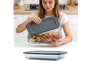 9x13 Glass Baking Dish,9x13 Inch Oblong Glass Cake Pan, Oven Safe Baking Pan for Lasagna, Brownies, Dishwasher Safe (Clear-1.