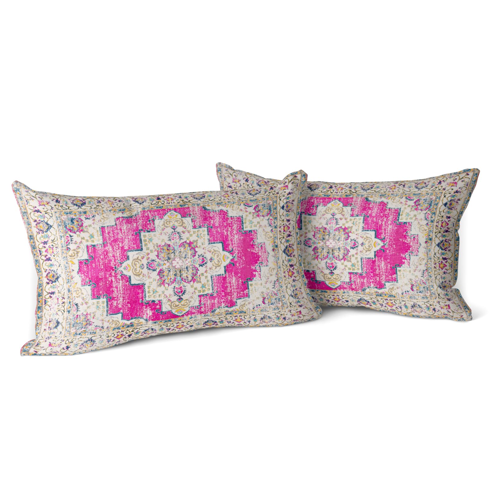 Snylcce Boho Throw Pillow Covers Set of 2 -Magenta Antique & Vintage Design, Double-Sided Pattern 30x50 cm Soft Cushion Covers for Garden Couch, Sofa, Bed - Decorative 12x20 Inch Pillowcases