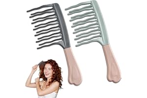 2 PCS Wide Tooth Comb for Curly Hair, Detangling Hair Comb for Thick, Wet or Dry Hair, Smooth Wavy Tooth Hair Brush for Women