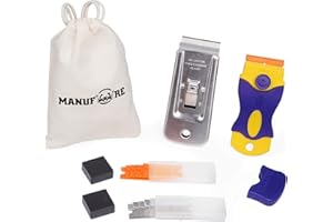 MANUFORE Portable Multi-Purpose Razor Blade Scraper for Cleaning Glass, Stove-top, Window, Floor(2 Scrapers, 5 Plastic Blades, 5 Stainless Steel Blades)