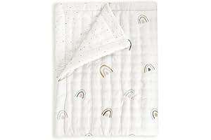 MakeMake Organics Organic Twin Comforter GOTS Certified Organic Kids Blanket Cotton Infill Tufted - Reversible Ultra Soft Breathable Boys Girls (68"x88", Dotty + Rainbow)