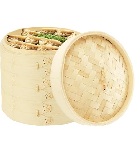 Panier Vapeur Bambou 2 Niveaux 15 Cm - Cuisson Saine Dim Sum, Légumes, Poisson, Riz & Boulettes