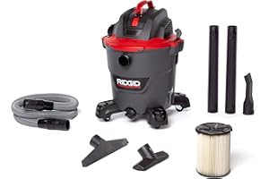 RIDGID 62703 RT1200 NXT 12-Gal. Wet Dry Shop Vacuum with Casters, 5.0 Peak HP Motor, and Pro Locking Hose,Dark Gray and Red