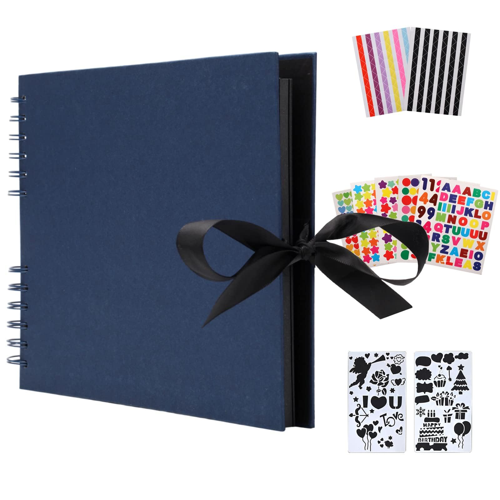 AIOR Photo Album Scrapbook 80 Black Pages Memory Book, Handmade DIY Scrapbooking Album, Vintage Present for Wedding Engagement Anniversary Birthday (Blue)