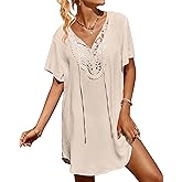 SimpleFun Womens Swimsuit Coverup Lace Crochet V Neck Bathing Suit Cover Up Dress Beach Cover Ups for Swimwear