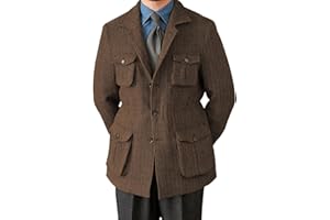 GARQIA CLYON Men's Vintage Herringbone Tweed Blazer Classic Sport Coats Three Button Wool Blend Formal Coat with Four Pockets for Men