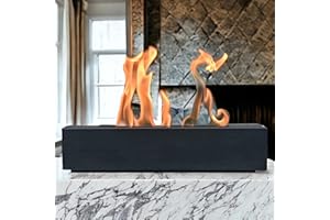 Colsen Black Rectangular Tabletop Fire Pit - Smokeless Odorless Fire Pit - Outdoor Indoor Fireplace - Portable Table Top Fire Pit - Durable Heat Resistant Concrete Fireplace