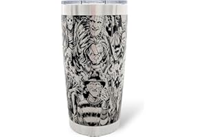 Horror Halloween Friends Engraved Travel Coffee Mug Tumbler with Slider Lid | Insulated Stainless Steel Iced Coffee Cup | Gif