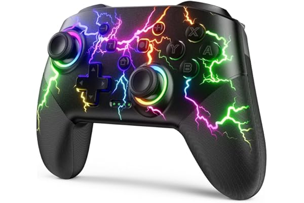 VOYEE Switch Controllers Compatible with Switch/Lite/OLED/PC Windows, 1000mAh Programmable RGB Lightning LED, Wireless Pro Controller with One Key Pairing/Wake Up/Turbo/Vibration