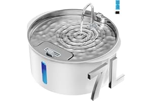 Pektaco Dog Water Fountain with Stainless Steel Lid， 236oz/7L Dog Water Bowl Dispenser for Large Dogs, Pet Fountain Water Dispenser with LED Light and Water Level Window