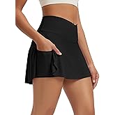 ODODOS Women's Tennis Skirts with Pockets Crossover High Waist Built-in Shorts Athletic Golf Skorts