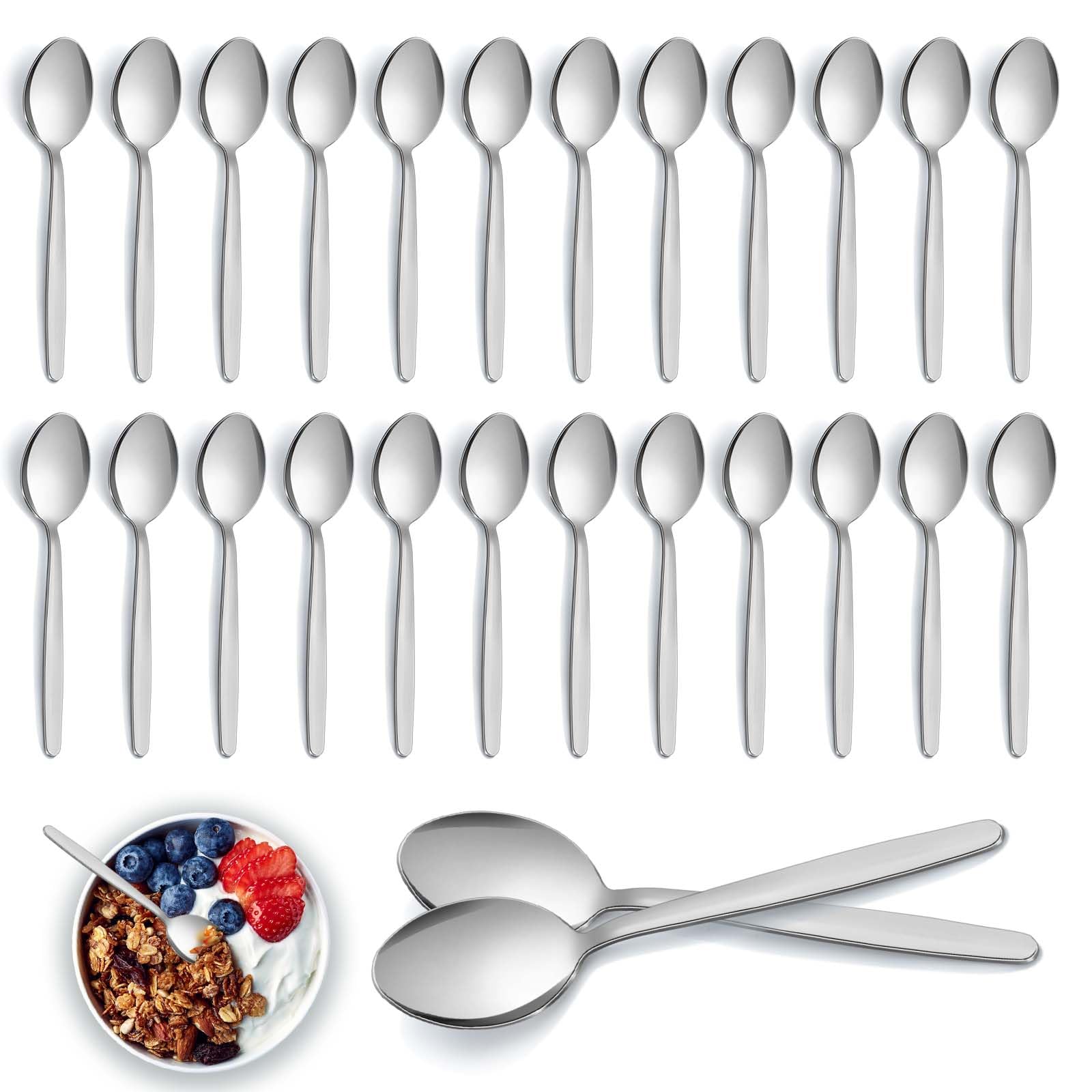 Teaspoons, Pleafind Teaspoons Set of 24, 24 Pieces Stainless Steel Tea Spoons, Tea Spoon Set for Home/Kitchen/Restaurant, Small Tea Spoons for Coffee & Dessert, Dishwasher Safe (5.5 inch, 12cm) — image 1