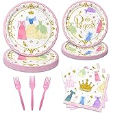 96Pcs Princess Dress Birthday Party Decorations Princess Birthday Party Decorations with Dinner Plates Dessert Plates Napkins and Forks for Girls Baby Shower Set for 24 Guests