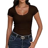 Roselux Women's V Neck Short Sleeve Workout Form Fitted Shirts Summer Tight Basic Top T-Shirt
