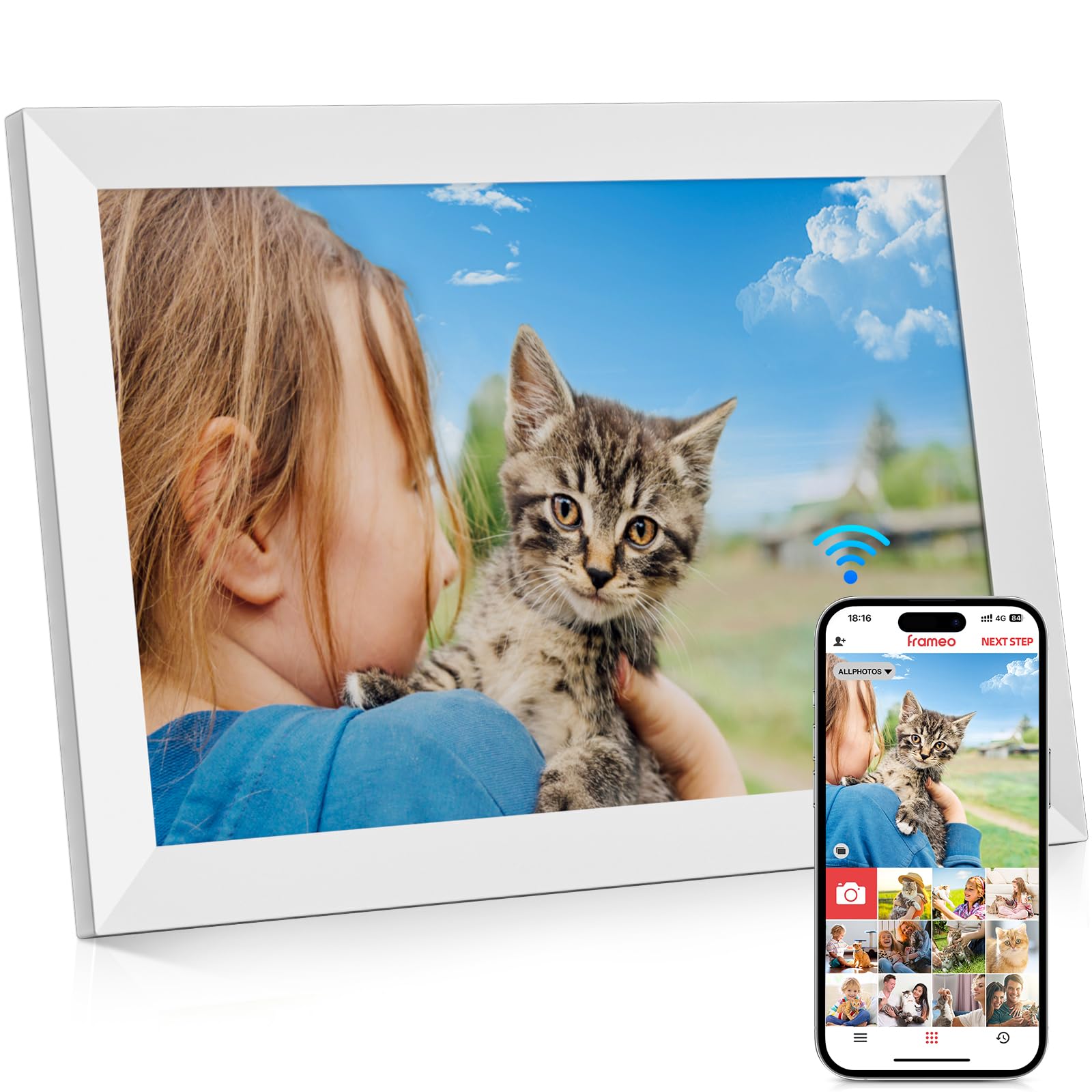 GGUA 10.1 Inch Digital Photo Frame Wifi Built in 32GB Memory, 1280x800 IPS LCD Touchscreen, Auto-Rotate and Audio, Quick and Easy Share Photos or Videos via the Frameo App, the Best Choice for Gifting — image 1