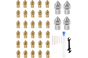 IMETRX 34 PCS 3D Printer MK8 Nozzles 0.2MM-0.4MM-0.6MM-0.8MM-1.0MM-1.2MM (Stainless Steel, Brass) Compatible with Creality Ender 3 Pro/CR-10 Extruder Hotend