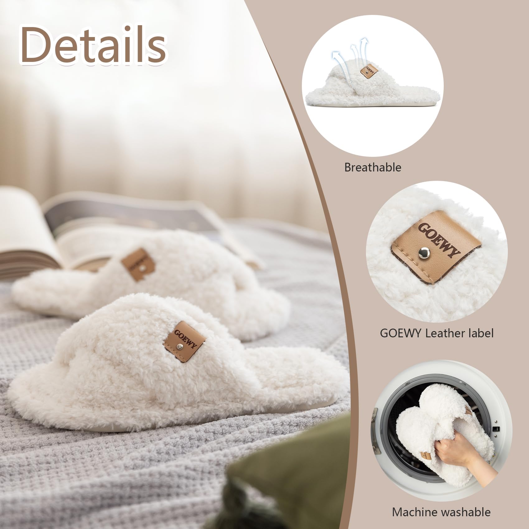GOEWY Fuzzy Open Toe Slippers for Women Indoor and Outdoor with Memory Foam Cozy Cross Band Women's Slipper Cute Soft House Shoes Slip On Gifts for Womens Mom Her Ladies Bridesmaid
