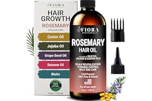 FIORA NATURALS 100% Pure Rosemary Oil for Hair Growth, Infused with Biotin, Jojoba & castor Oils - Natural Hair Strengthening Serum, Scalp and Beard Oil, Aceite De Romero Para El Cabello