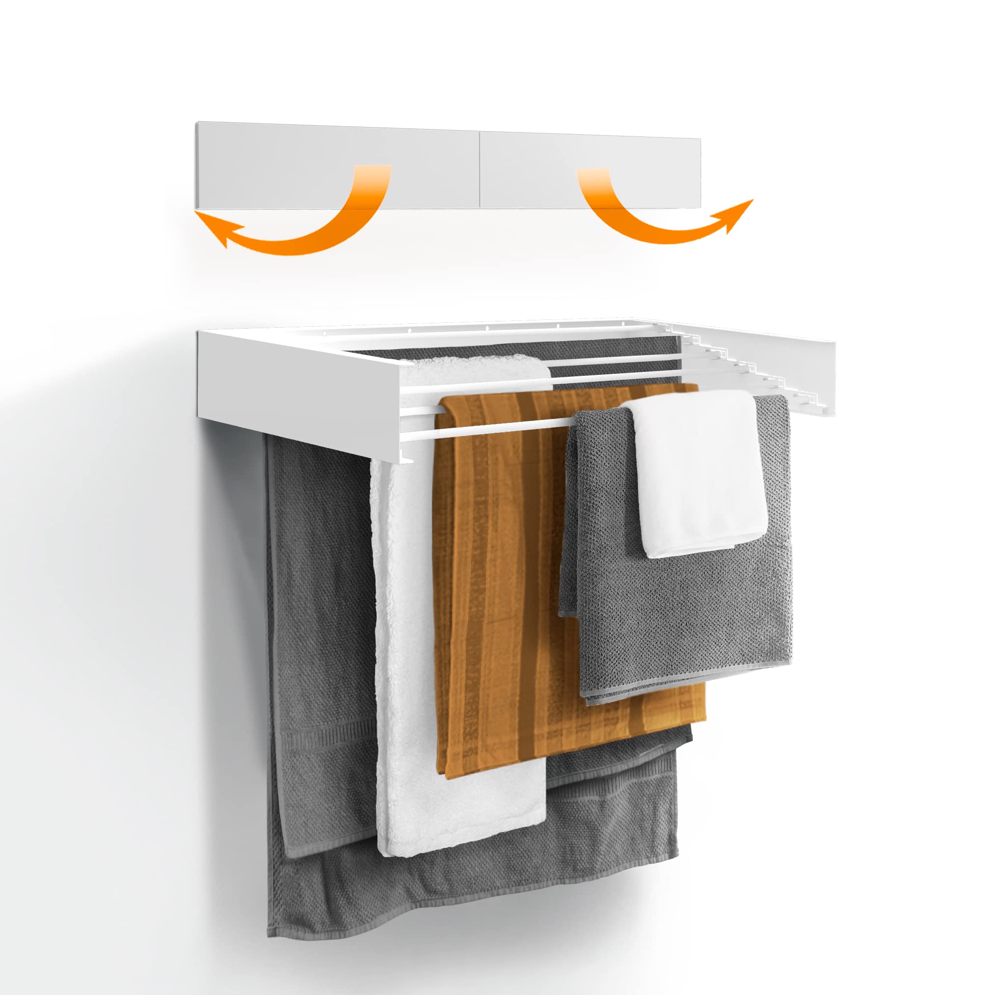 Urban Nouk Clothes Drying Rack, Wall-Mounted, Retractable, Foldable for Indoor or Outdoor Use, Space-Saving, Compact, Slim Design (White, 100 cm)