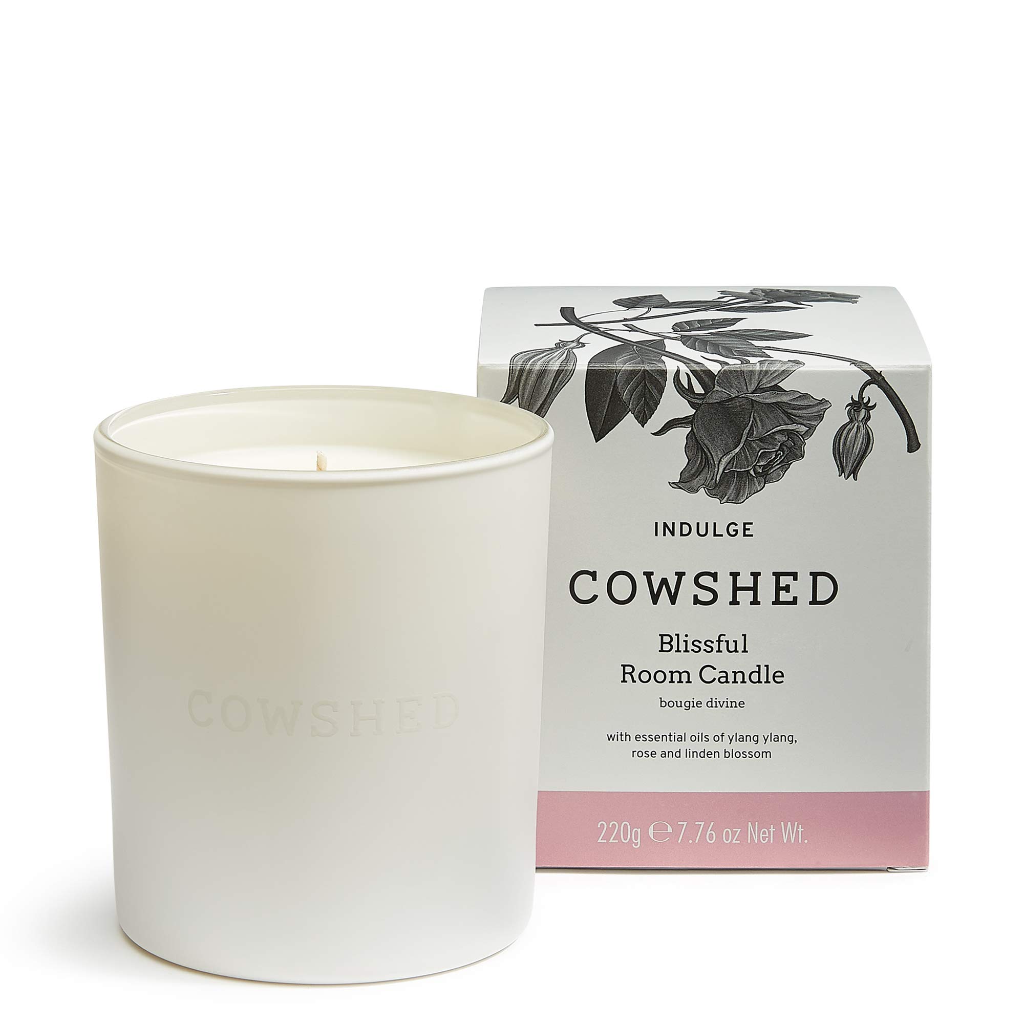 Cowshed Indulge Scented Candle 220g | Ylang Ylang & Rose Aromatherapy Candle | Natural Soy Wax Candle with Cotton Wick | Floral Home Fragrance Candle | Long Burn Relaxation Candle