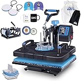 HORGELU Upgraded 5 in 1 Heat Press Machine 12x15 Inch Heat Transfer Machine 360-Degree Swing Away Multifunction Digital Sublimation Combo Heat Press for T Shirt Mug Hat Plate 110V Black Blue