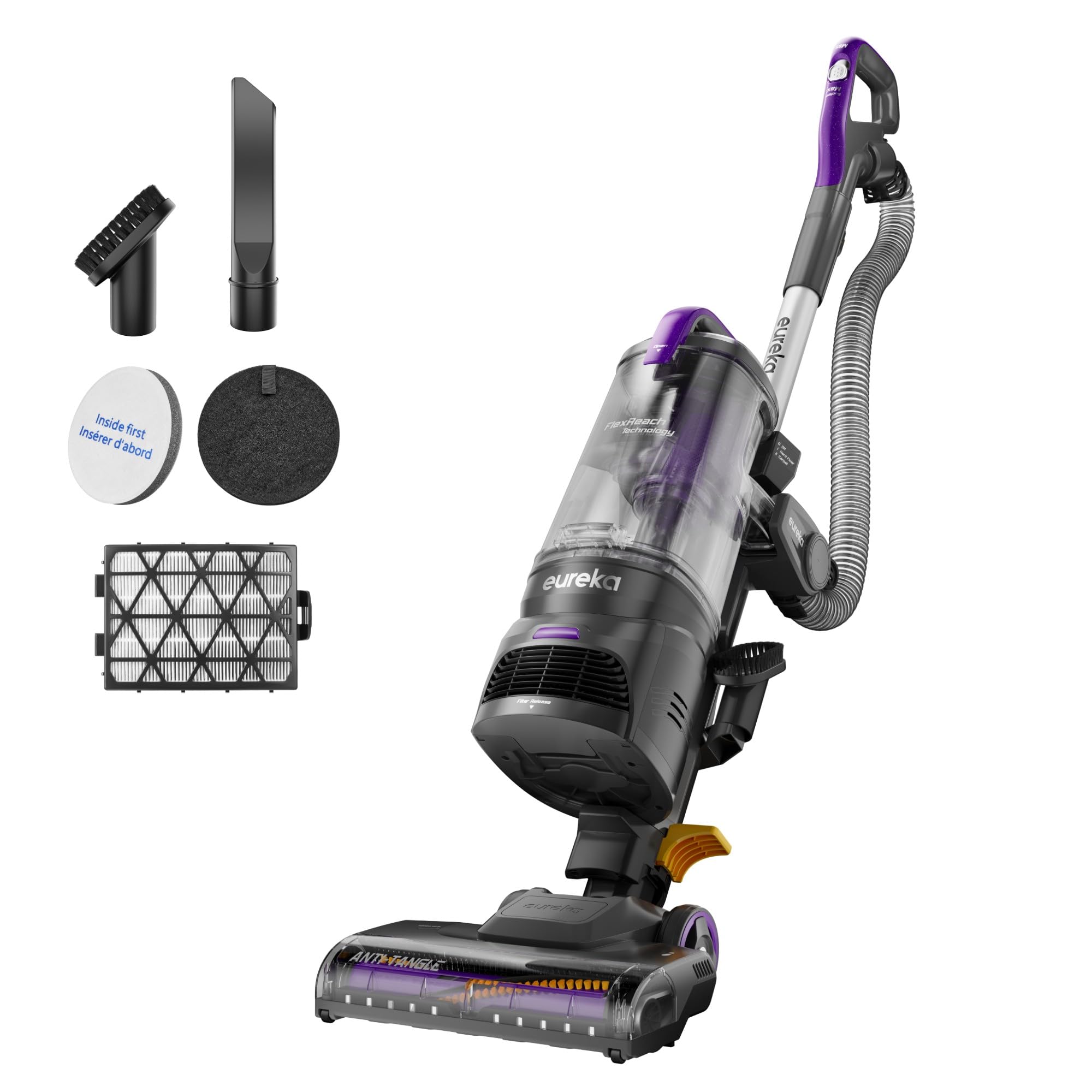 Photo 1 of *Dirty* Eureka FlexReach Powerful Upright Vacuum Cleaner for Carpet and Hard Floor, Lift-Up Vacuum with Large Dust Cup, Anti-Tangle, NEU651PL, Purple